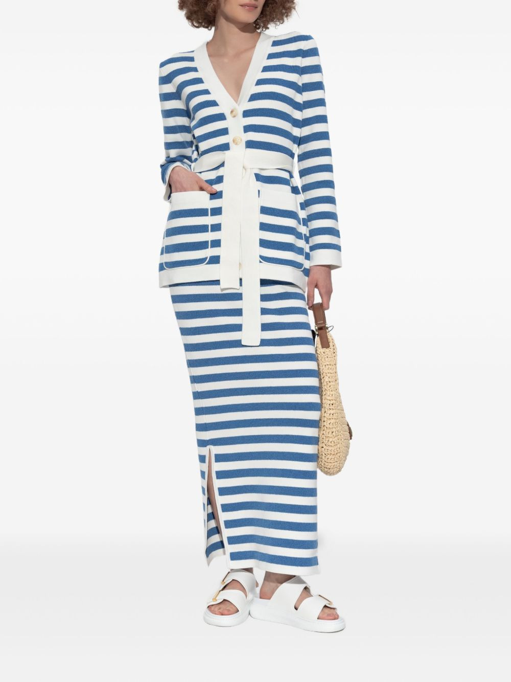stripe side-split midi fitted skirt - 2