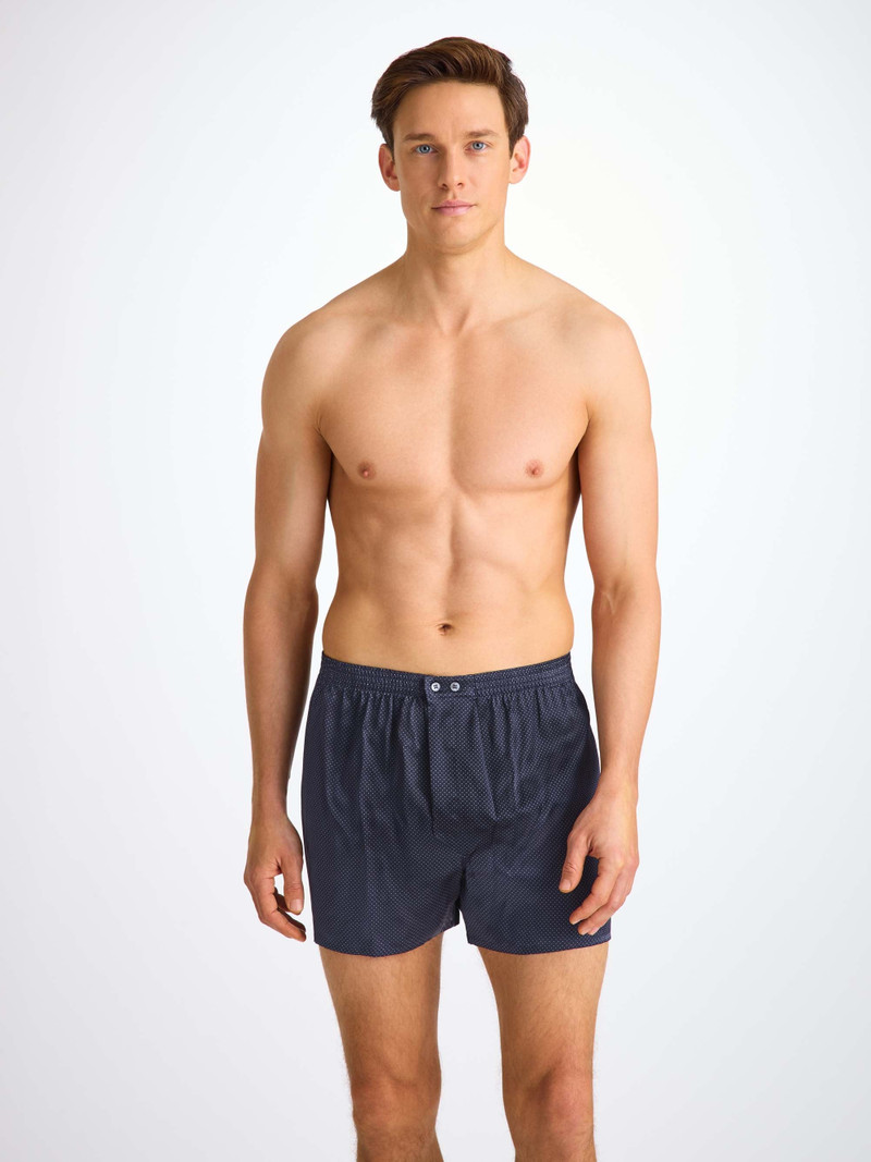 Men's Classic Fit Boxers Silk Satin Navy Micro Dot Print 1