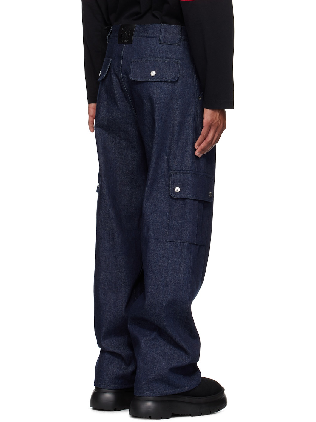 Blue Script Raw Denim Cargo Pants - 3