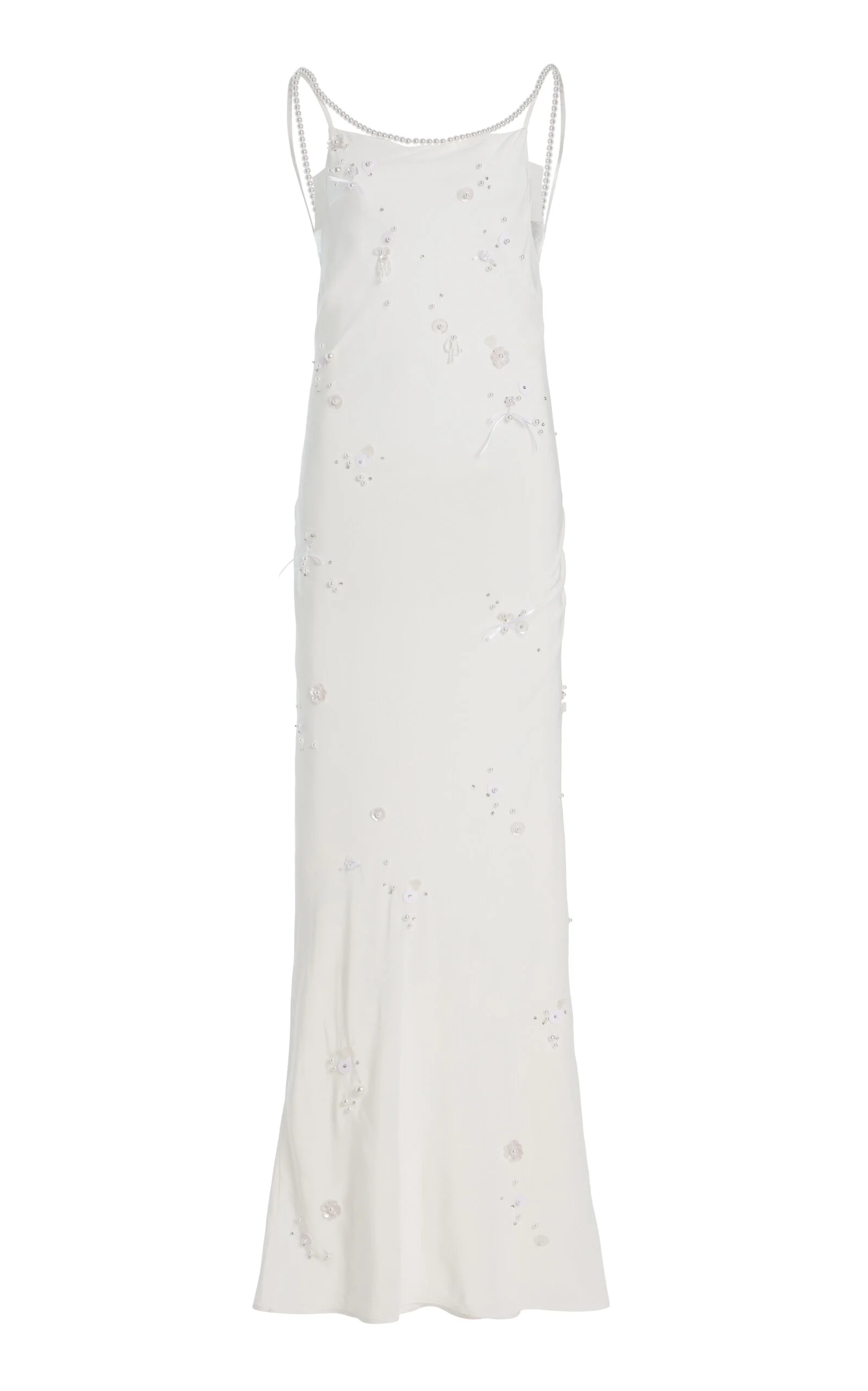 Pearl-Embroidered Silk Maxi Slip Dress white - 1