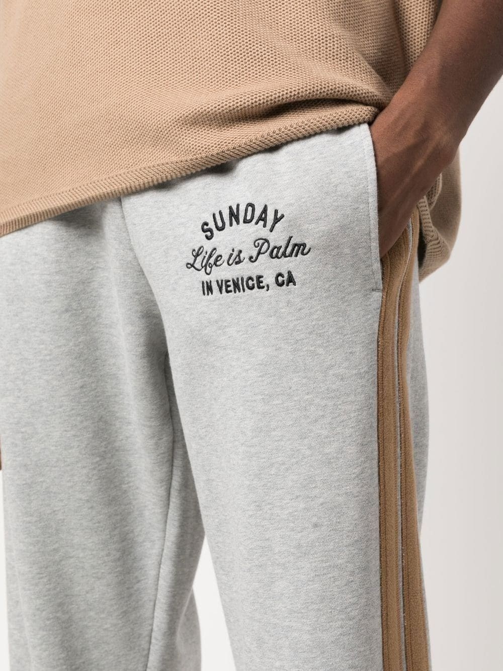 slogan-embroidered stripe-detail track pants - 5