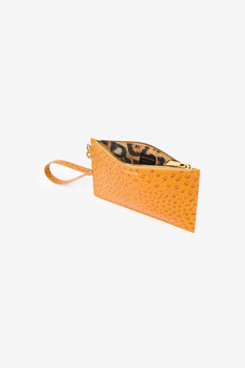 Ochre Clutch in Ostrich-Effect Leather 6