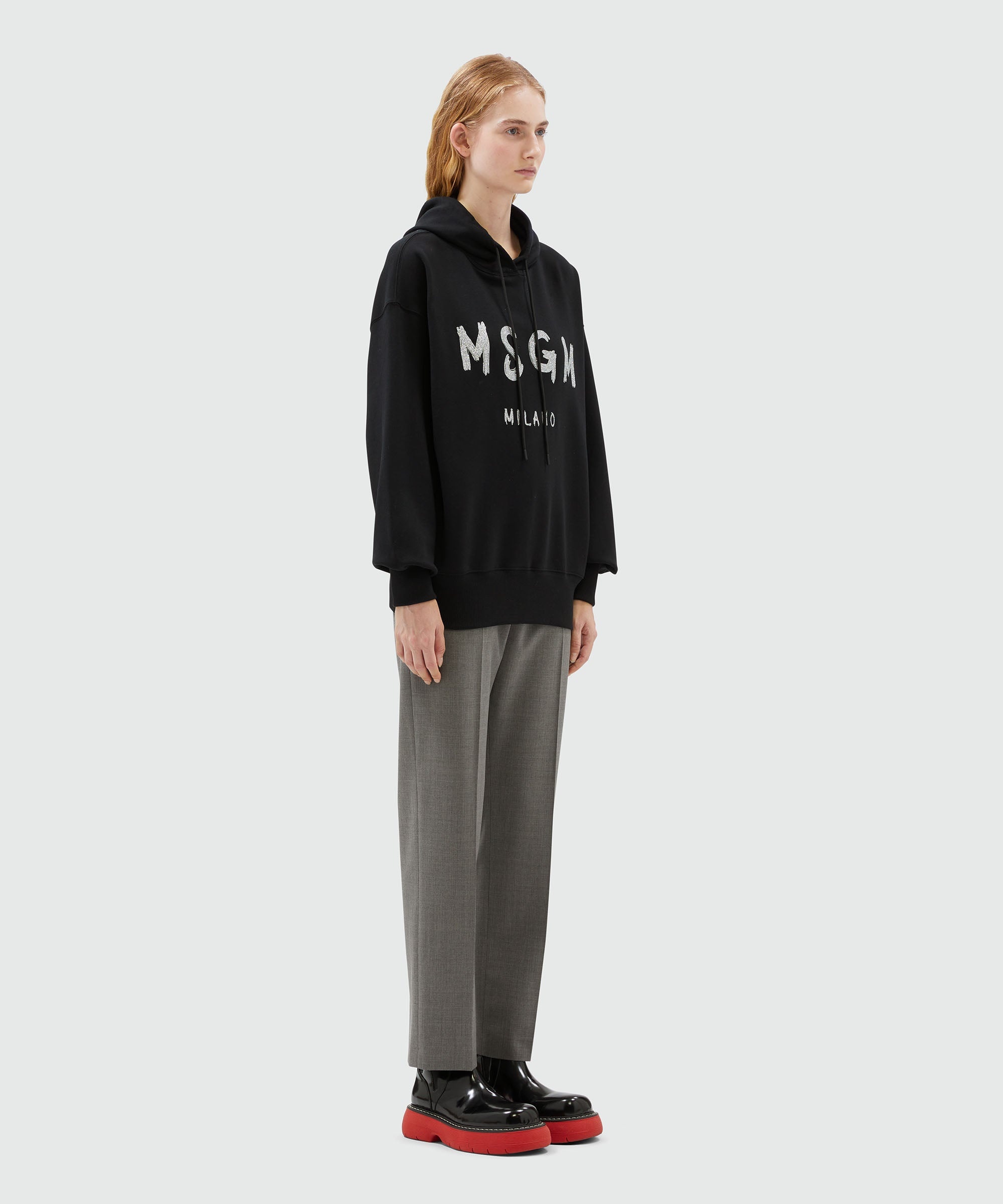 Black jersey sweatshirt with glitter brushstroke logo - 4