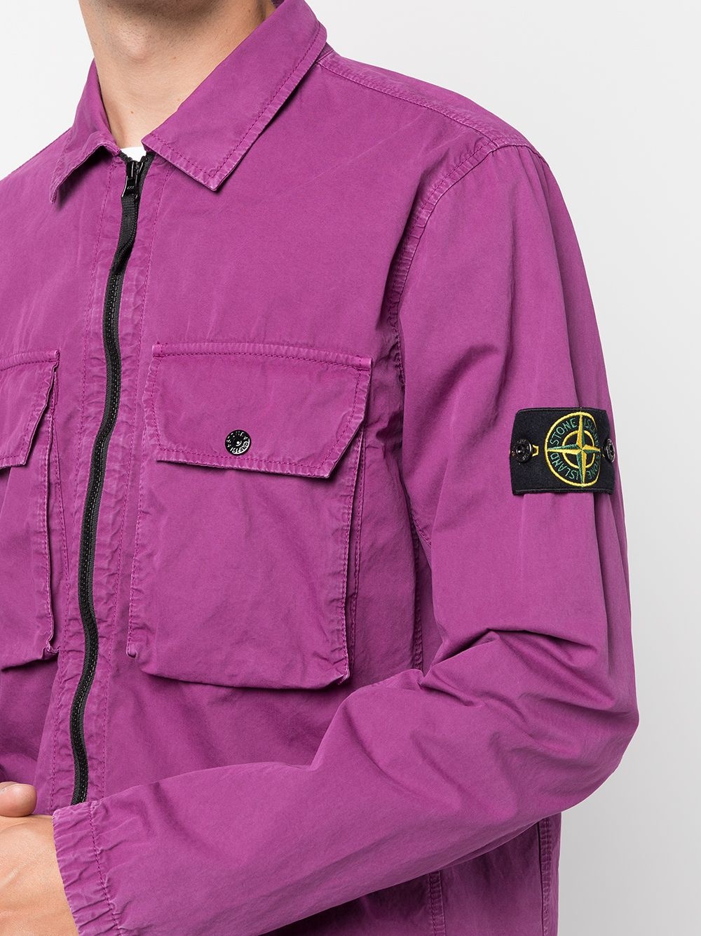 logo-patch flap-pocket overshirt jacket - 5