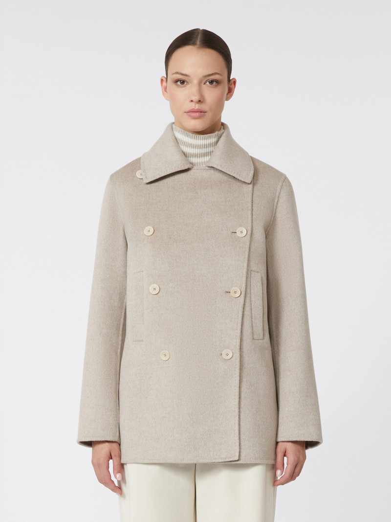 MAESA Double-breasted cashmere pea coat - SAND 3