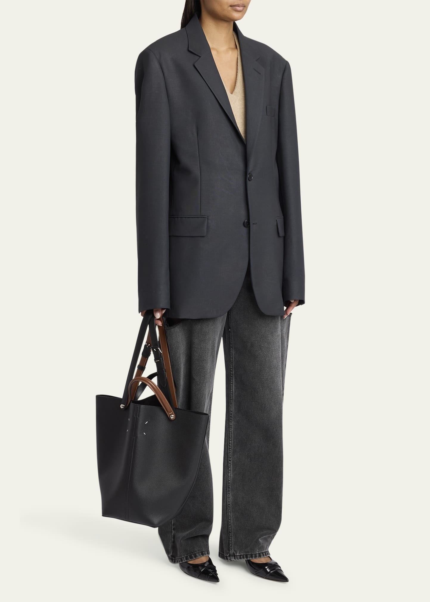 Medium Leather Shopper Tote Bag - 5