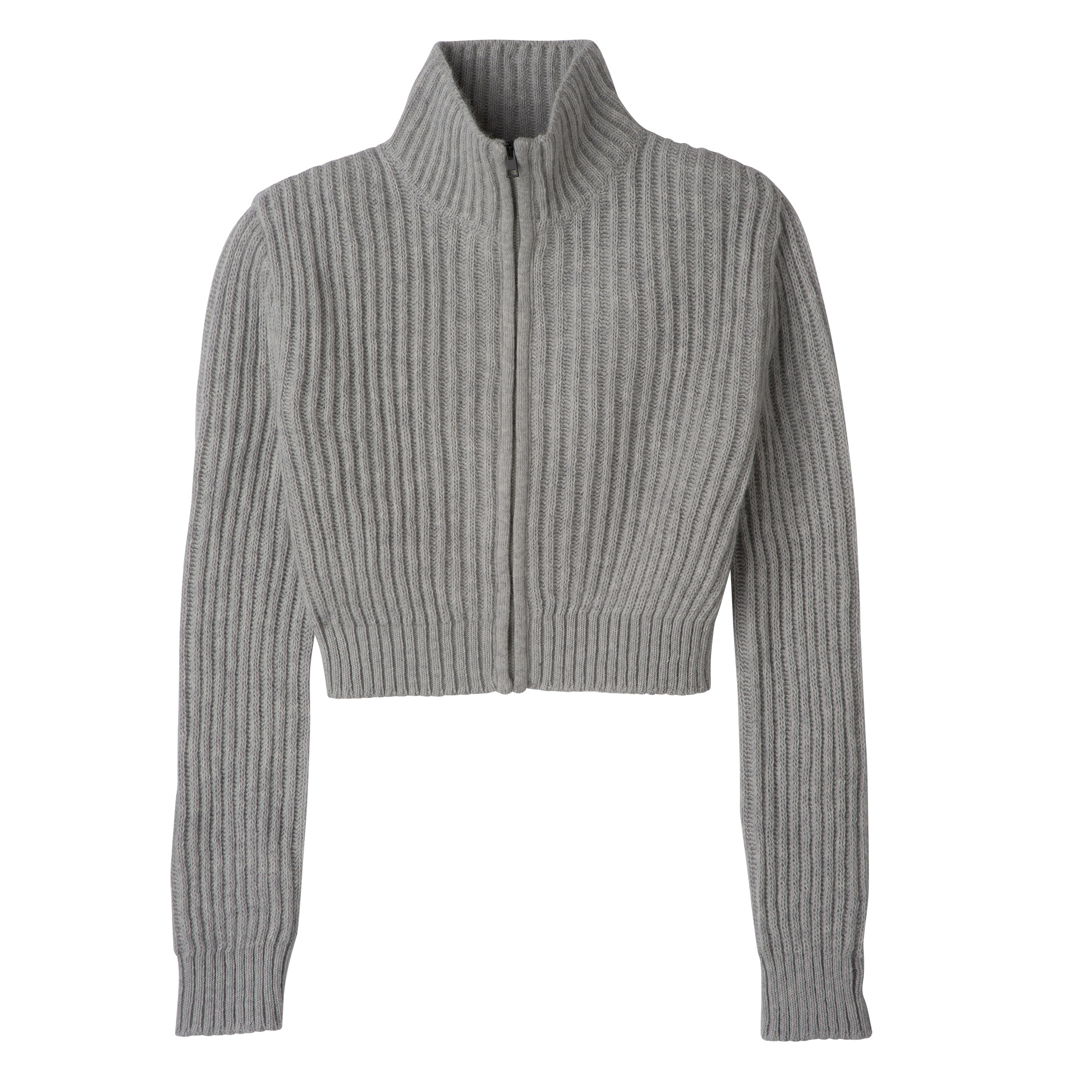 Zip collar short cardigan Grey - Knit - 1