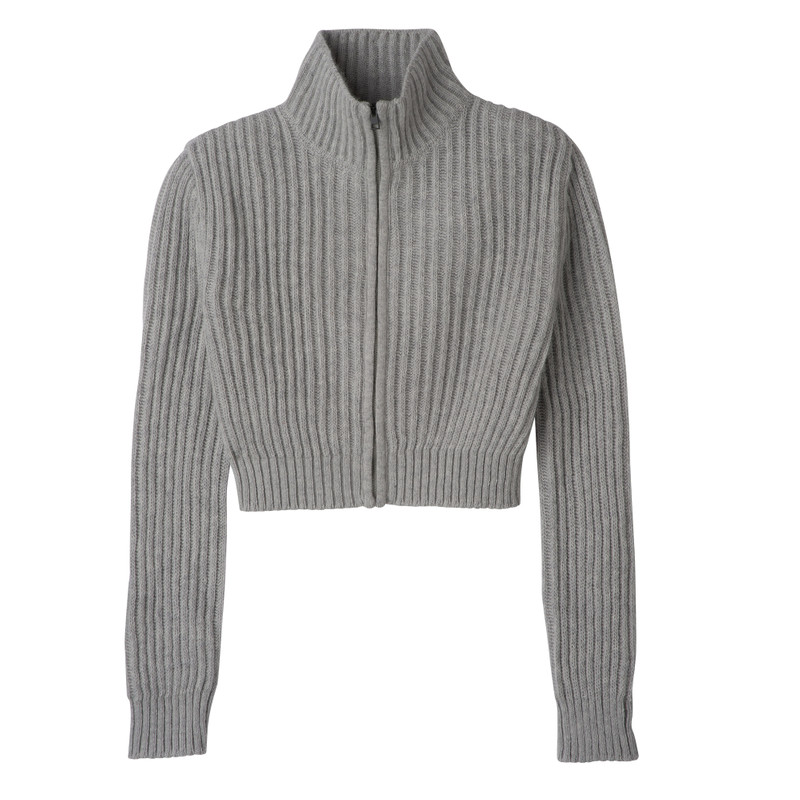 Zip collar short cardigan Grey - Knit 1