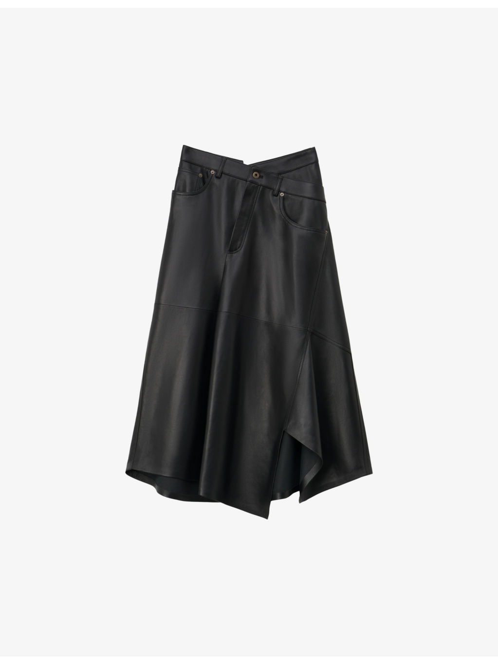 Mid-rise asymmetric leather midi skirt - 1