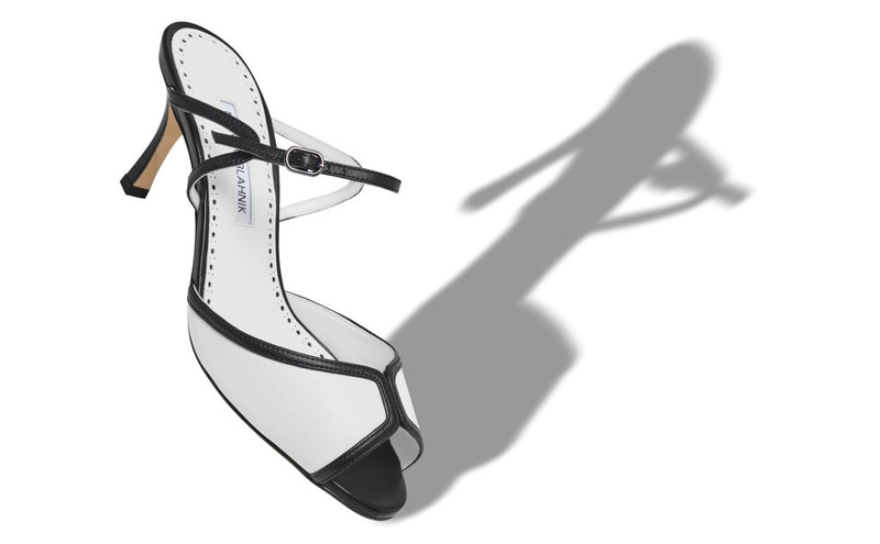 Manolo Blahnik Black and White Nappa Leather Mules outlook