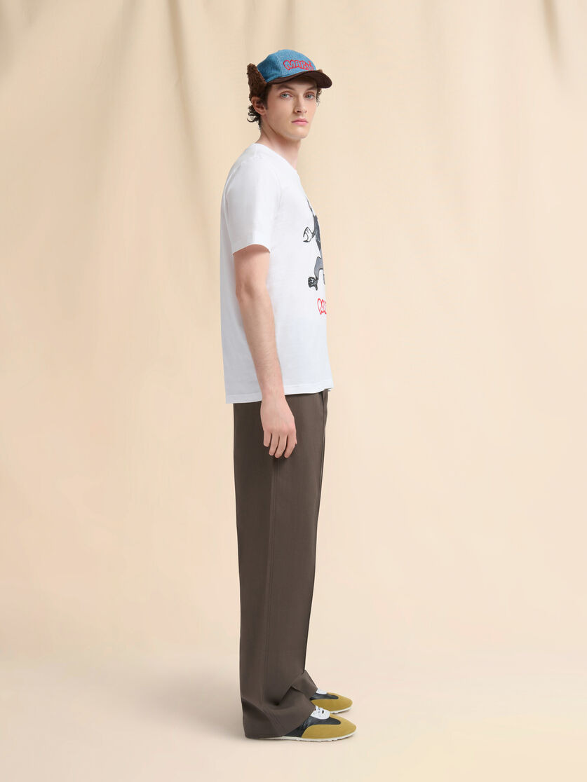 WHITE COTTON T-SHIRT WITH WOLF PRINT - 5