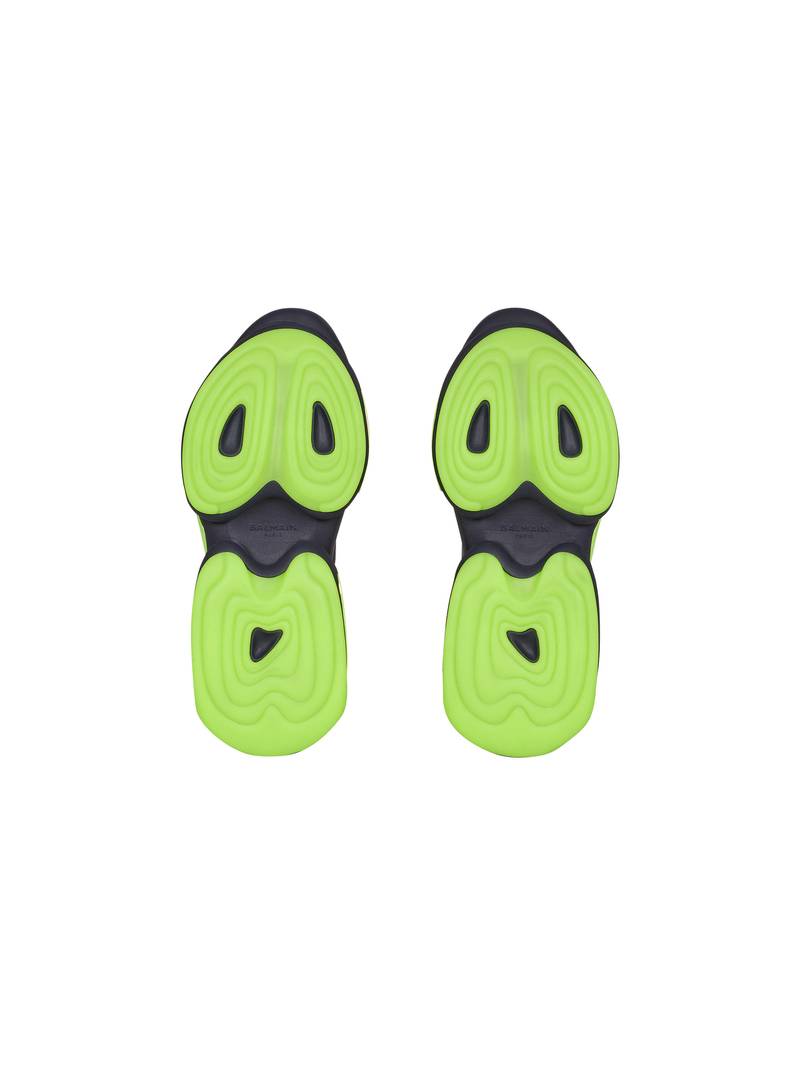 Navy blue and neon yellow leather and suede B-Bold low-top sneakers 4