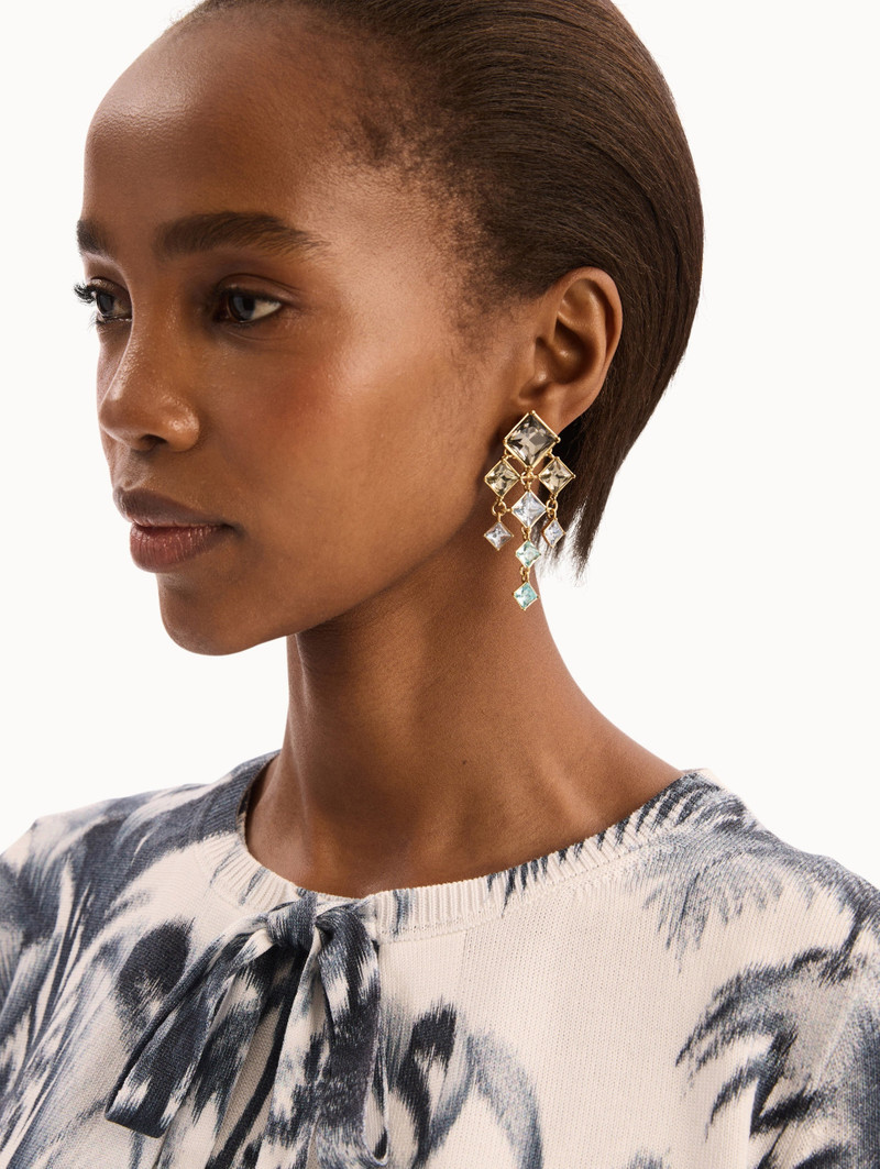 Oscar de la Renta SQUARE-CUT RHINESTONE CHANDELIER CLIP-ON EARRINGS outlook