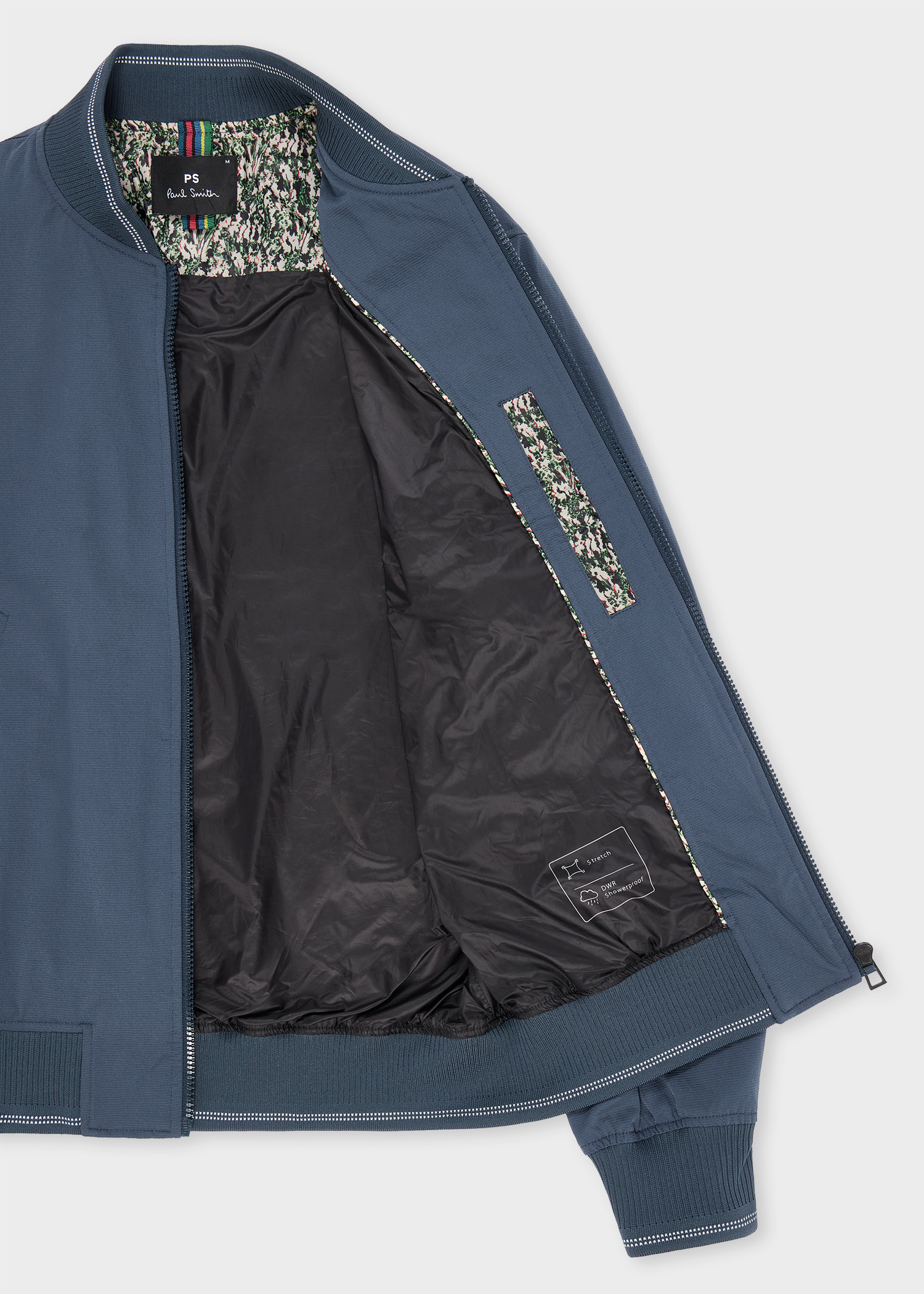 Slate Blue Textured Bomber Jacket - 4