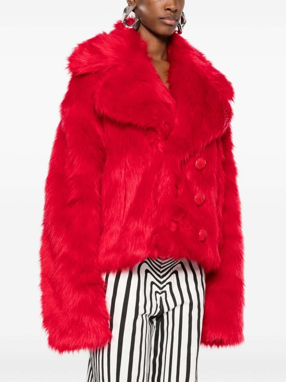double-breasted faux-fur jacket - 3