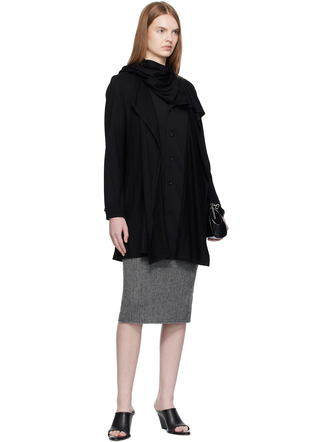Gray Twisted Midi Skirt - 5