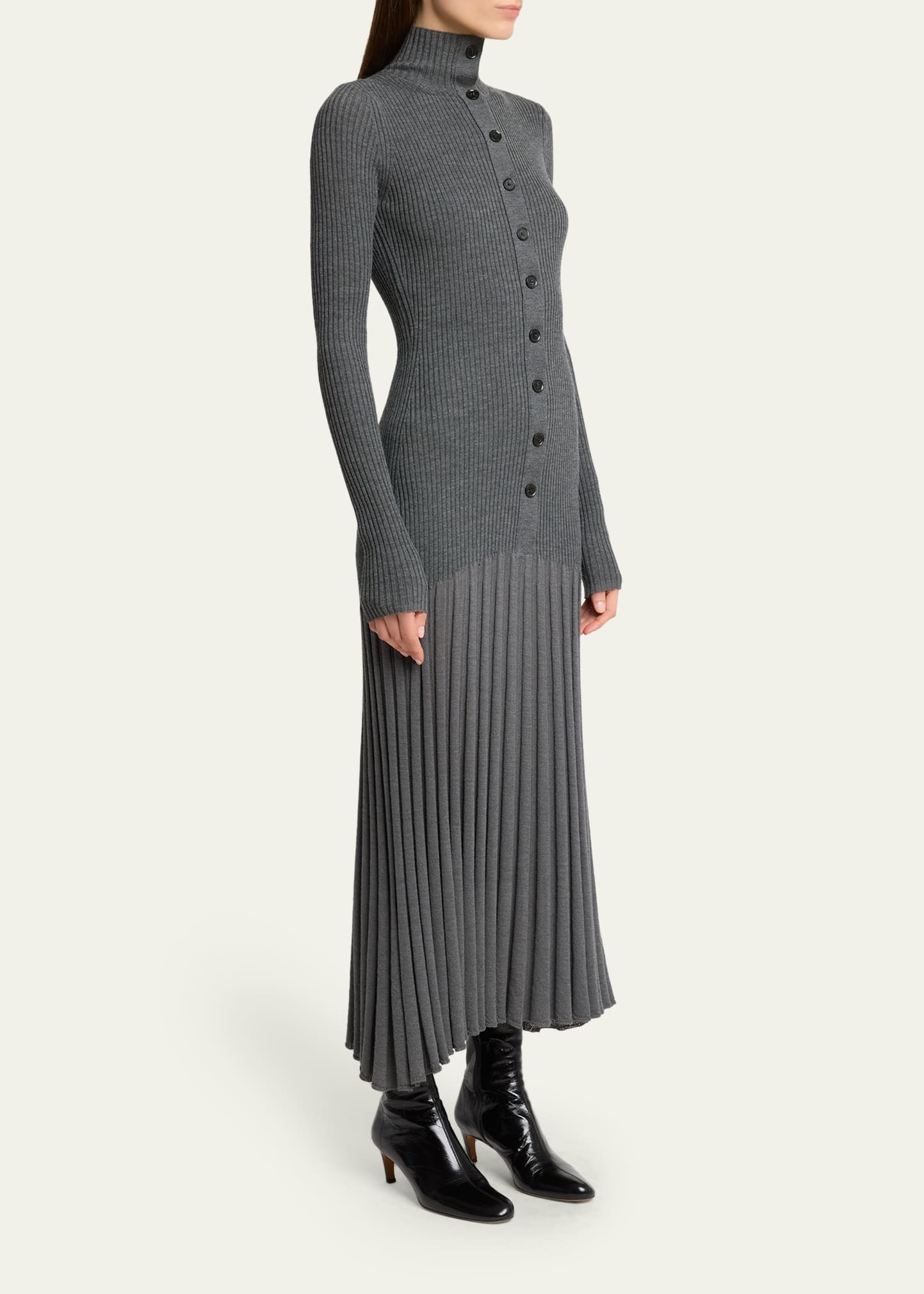 Jada Turtleneck Mutli-Rib Button-Front Maxi Dress - 4