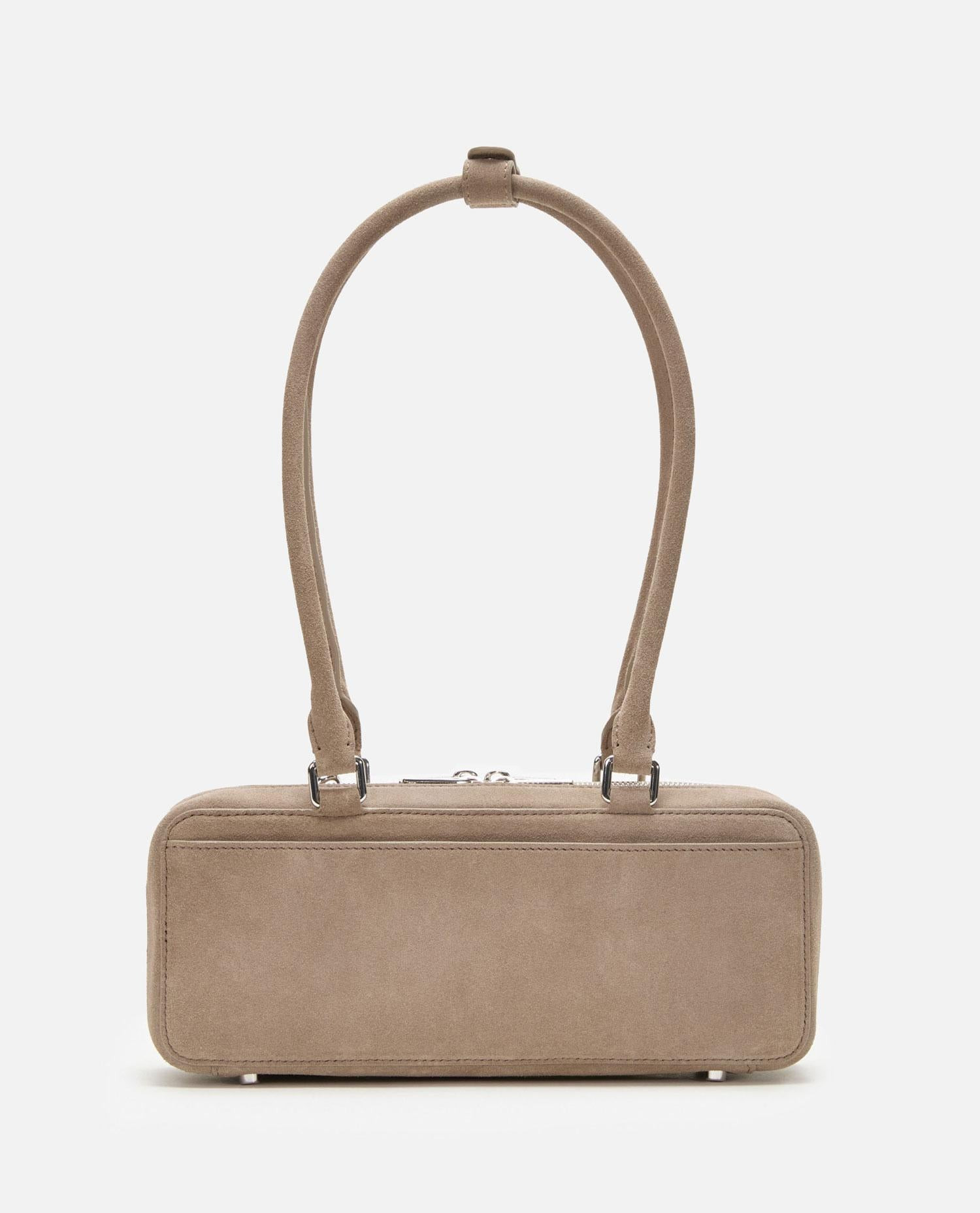 GREY SUEDE BAGUETTE SHOULDER BAG WITH CHARM - 4