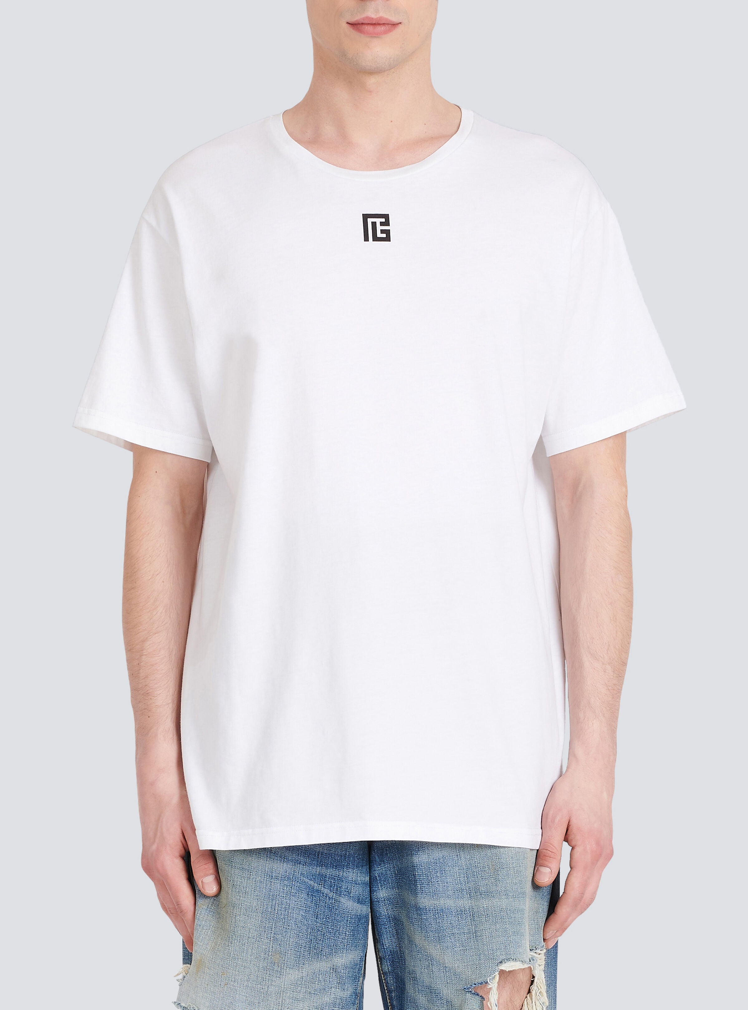 Oversized cotton T-shirt with maxi Balmain logo print - 6