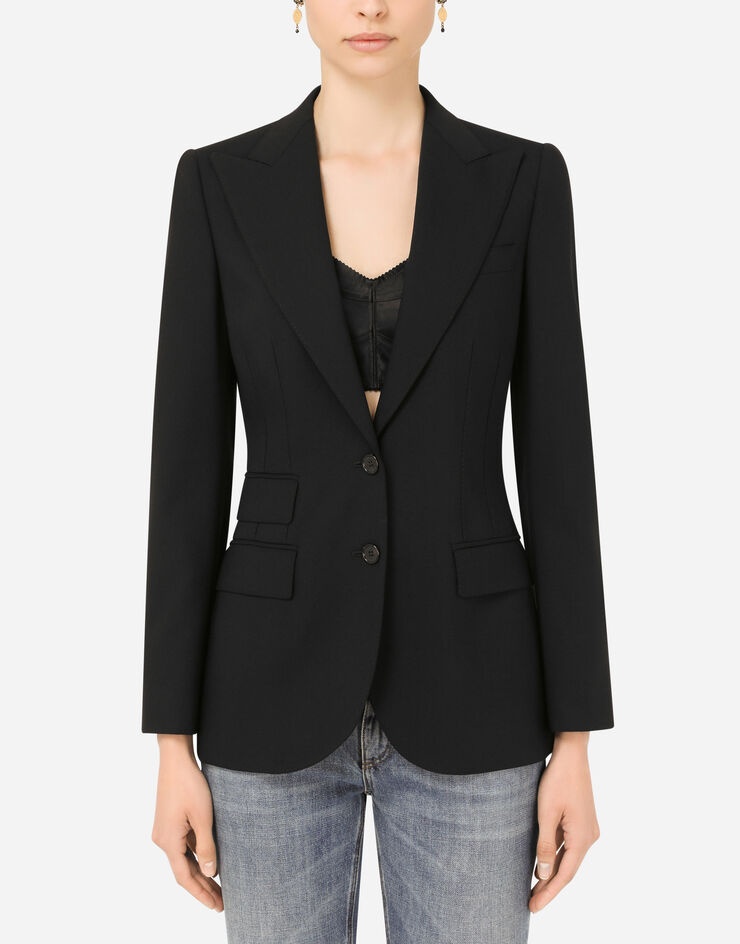 Single-breasted woolen Turlington blazer - 1