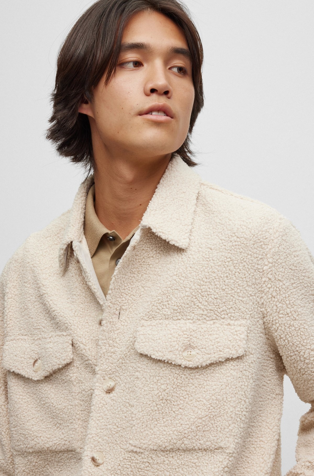 OVERSIZE-FIT OVERSHIRT IN FAUX TEDDY WITH LOGO LABEL - 3