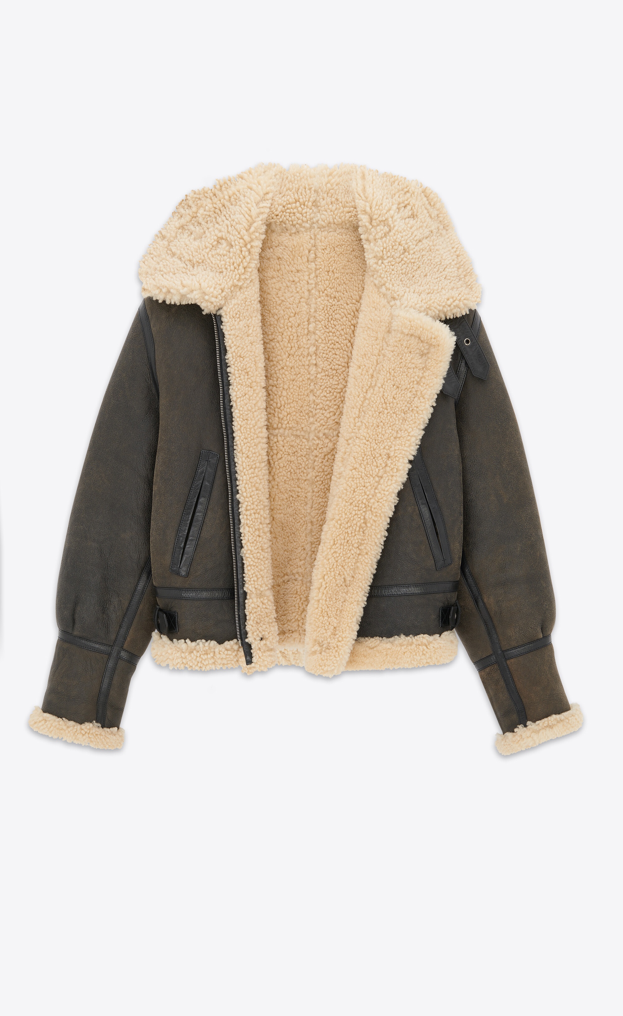 SAINT LAURENT reversible aviator jacket in aged leather and 