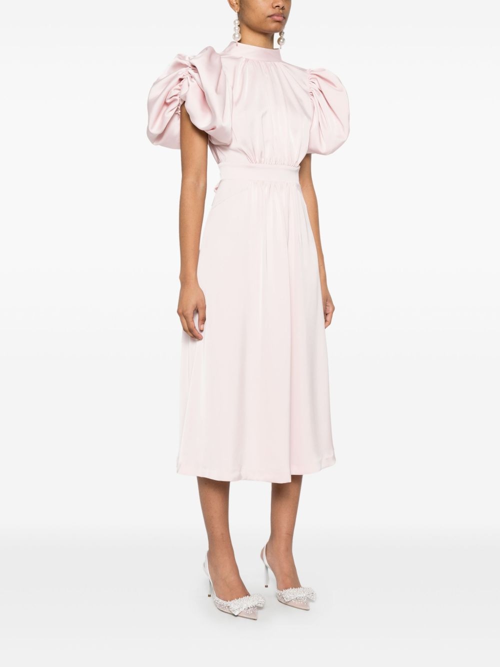 puff-sleeve satin midi dress - 3