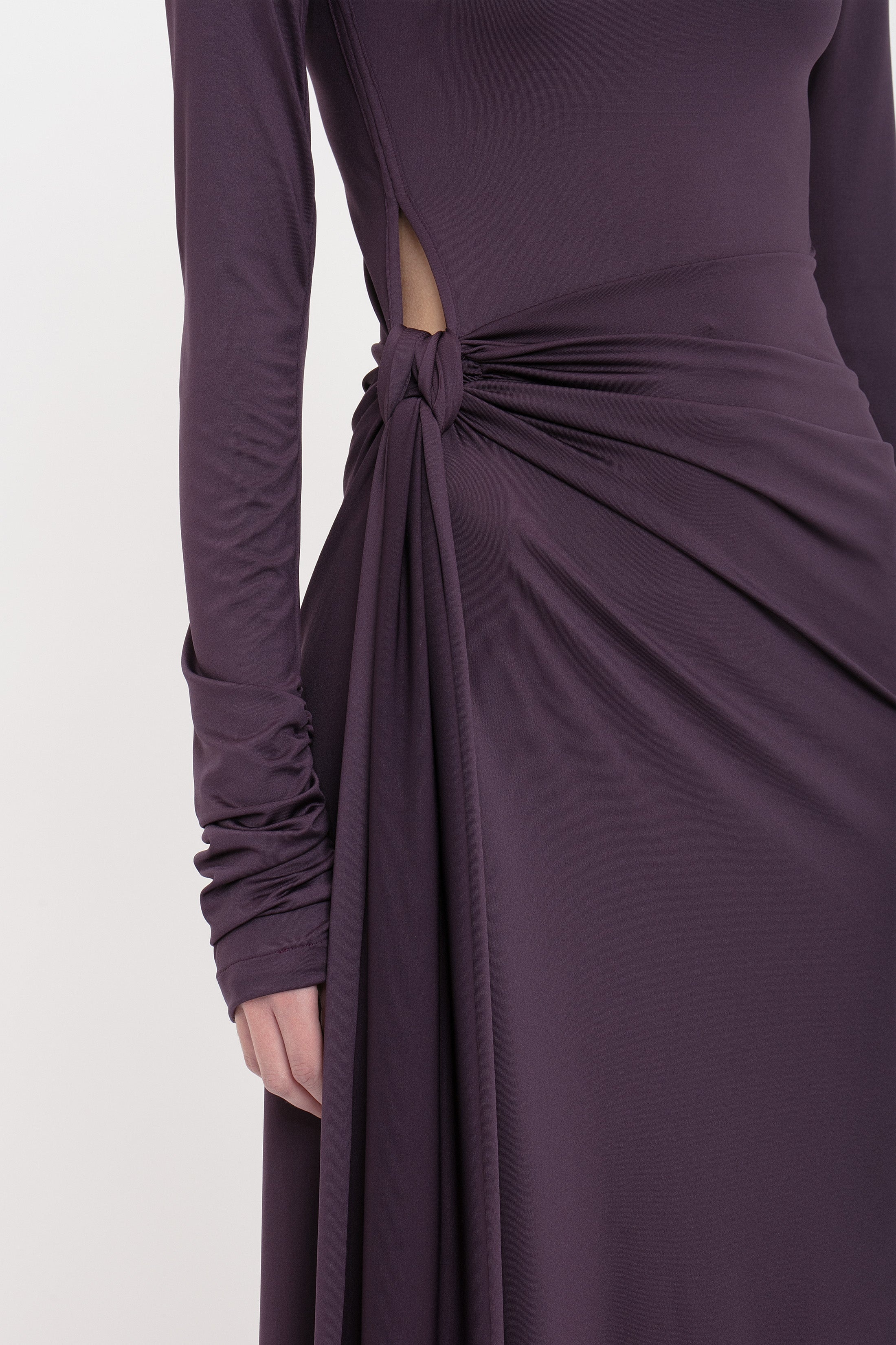 Long Sleeve Tie Front Gown In Fig - 5