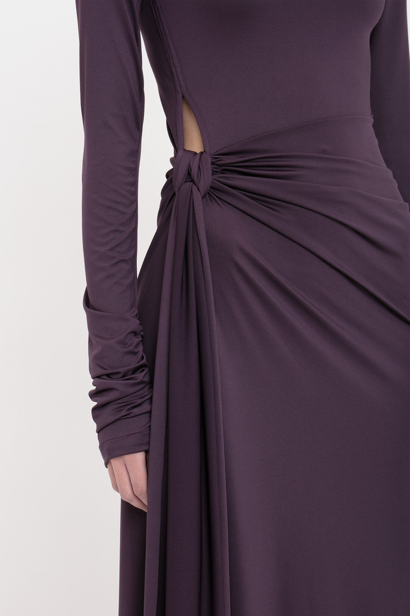 Long Sleeve Tie Front Gown In Fig 5