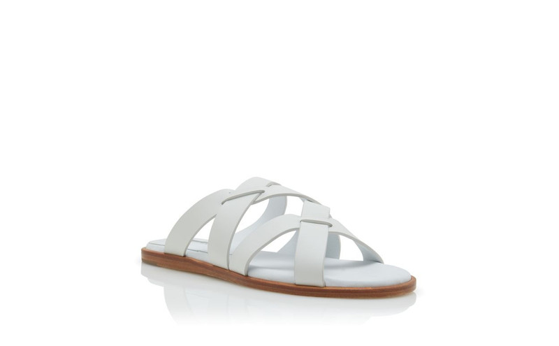 White Calf Leather Crossover Flat Sandals 3