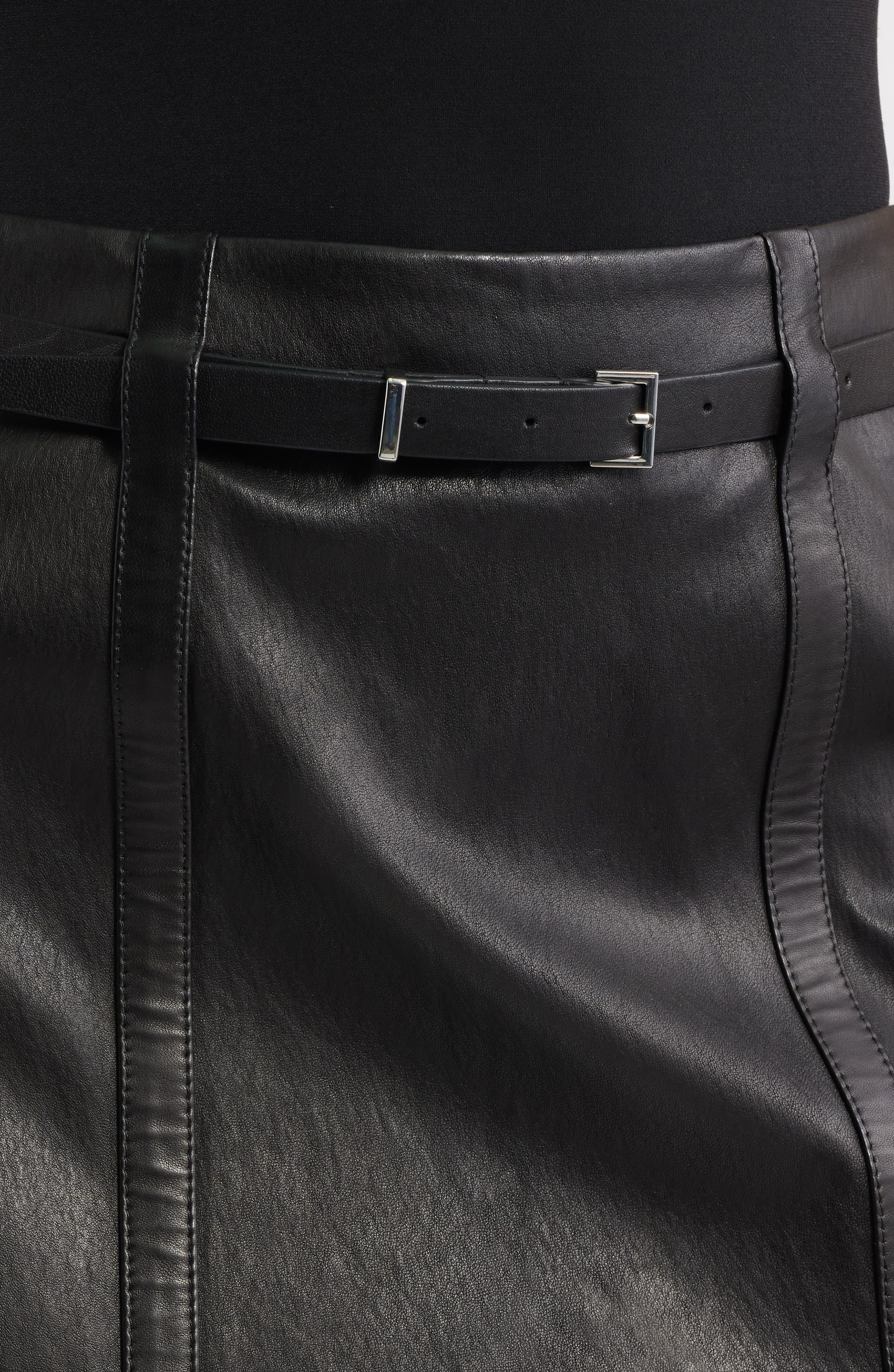 FRAME The Belted Leather Miniskirt in Black at Nordstrom - 4