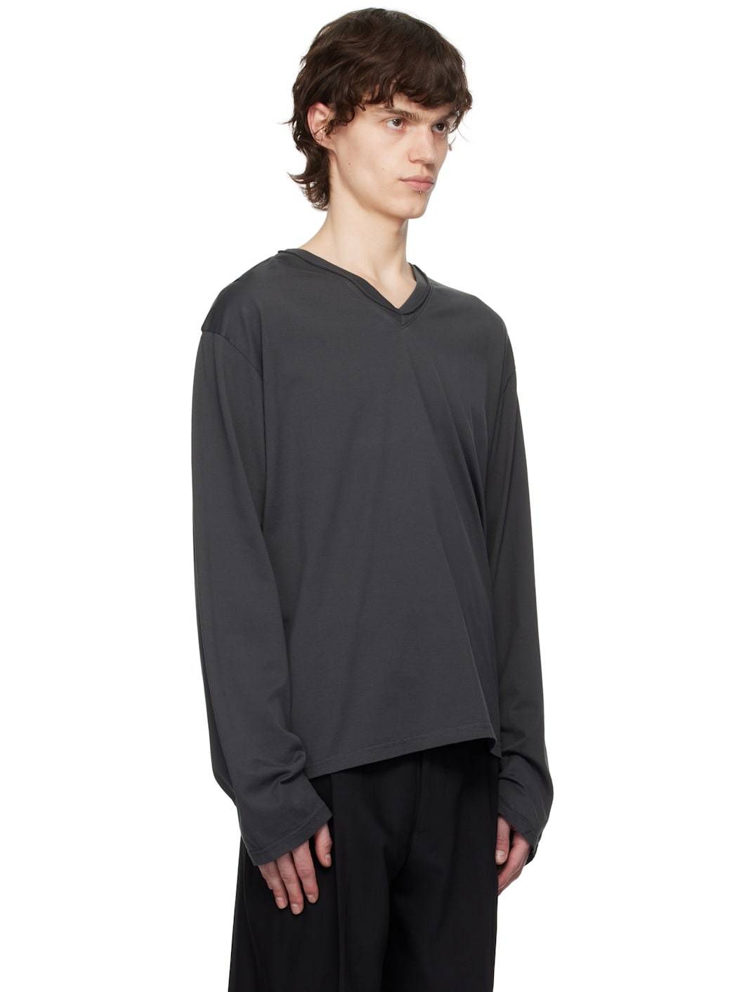 Gray LS V-neck T-shirt - 2