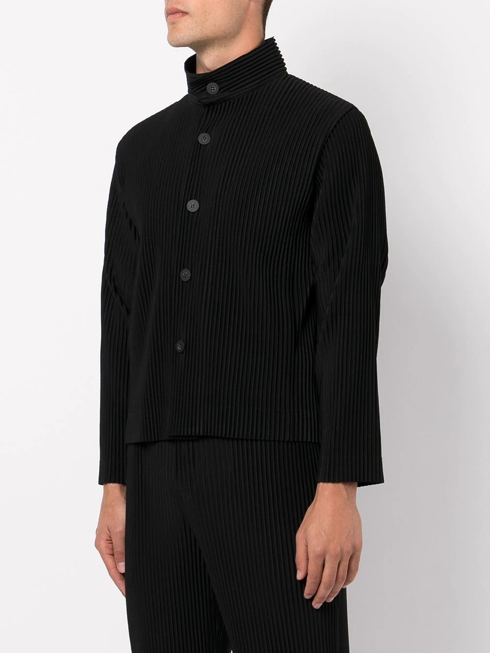 pleated button-up jacket - 3