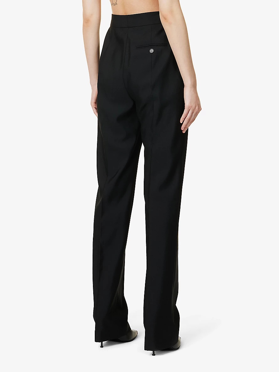 Pressed-crease buttoned-pocket regular-fit straight-leg wool trousers - 4