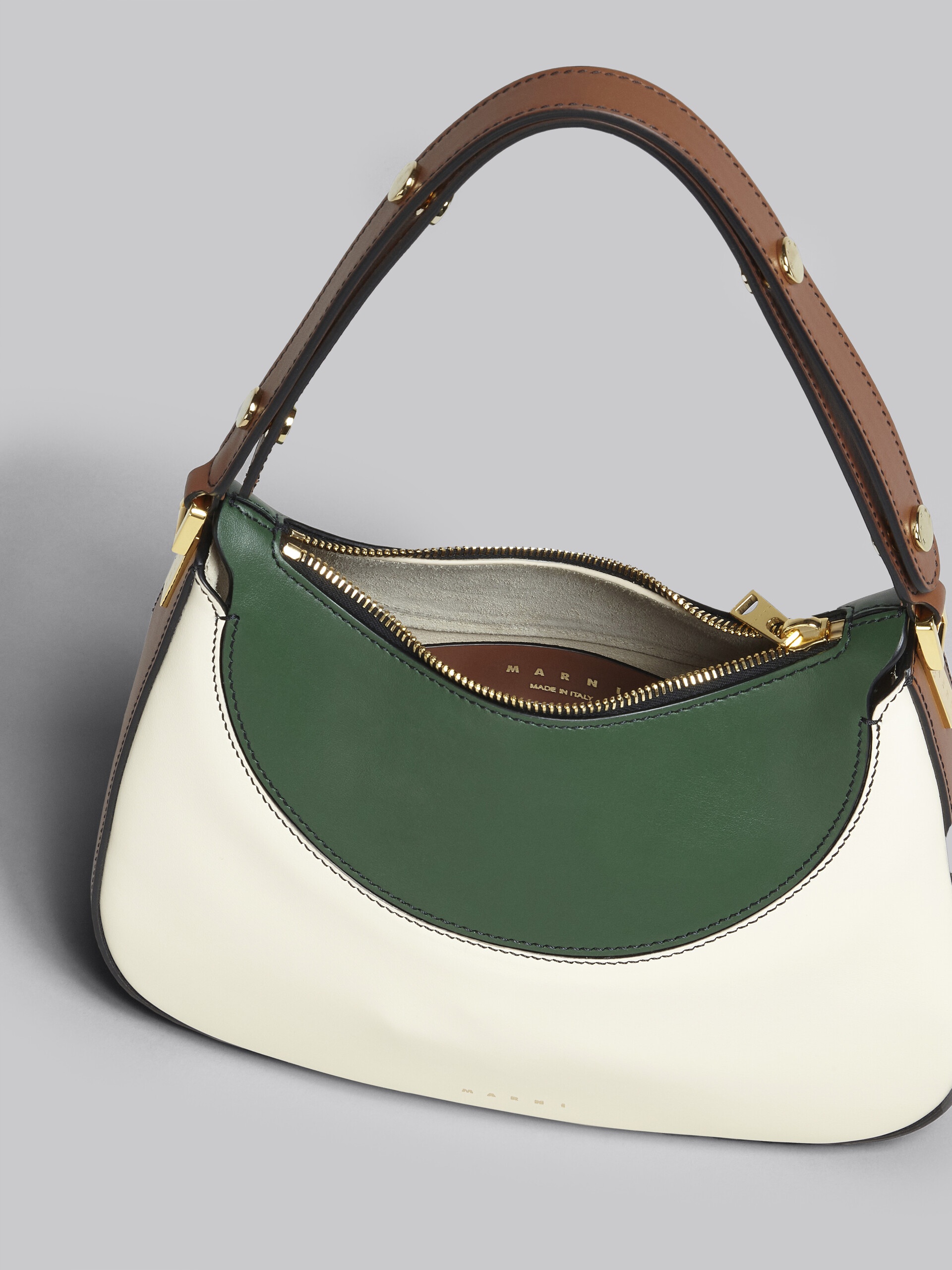 MILANO SMALL BAG IN WHITE BROWN AND GREEN LEATHE - 4