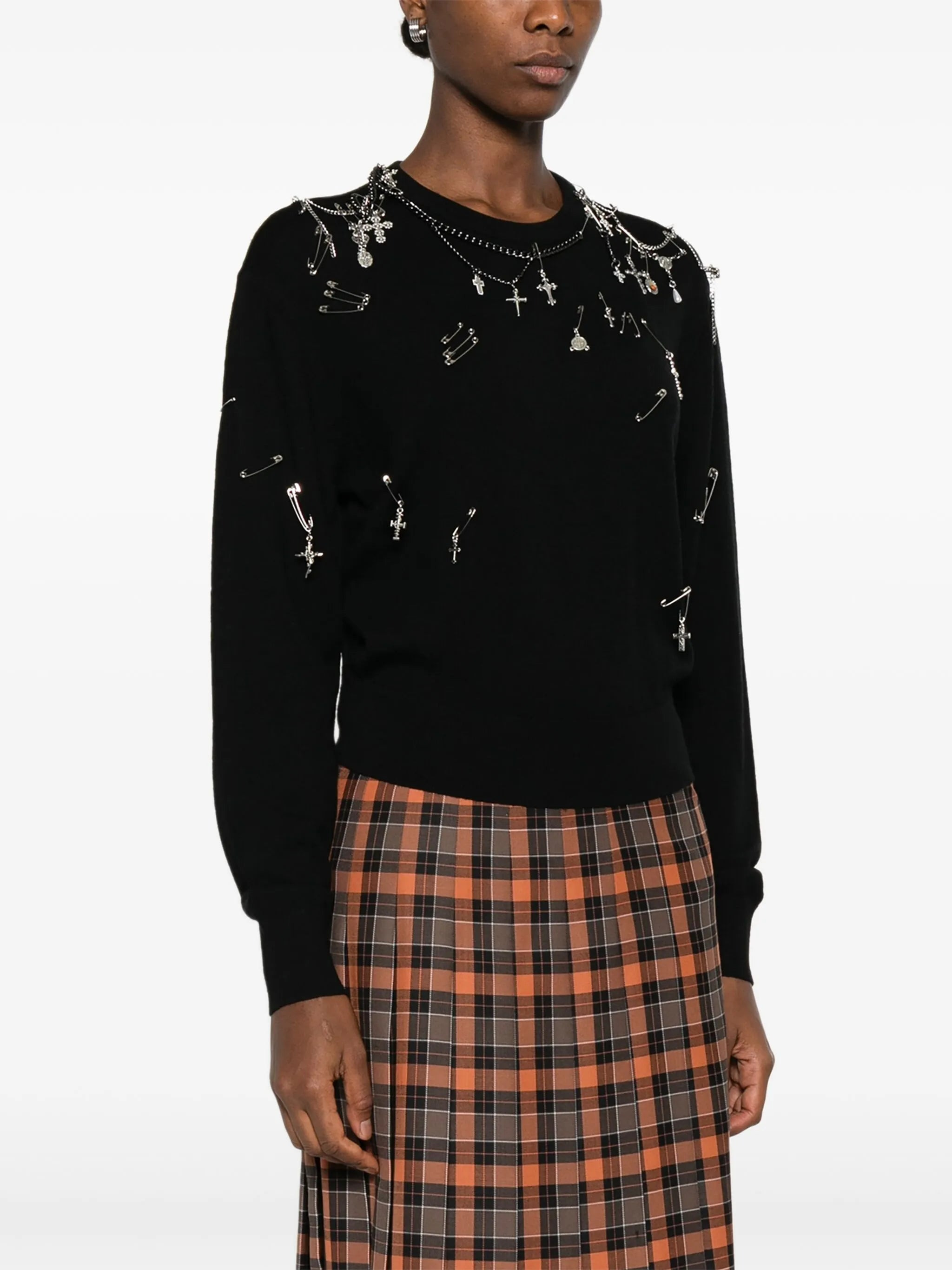 safety-pin embellished crew-neck sweatshit - 3