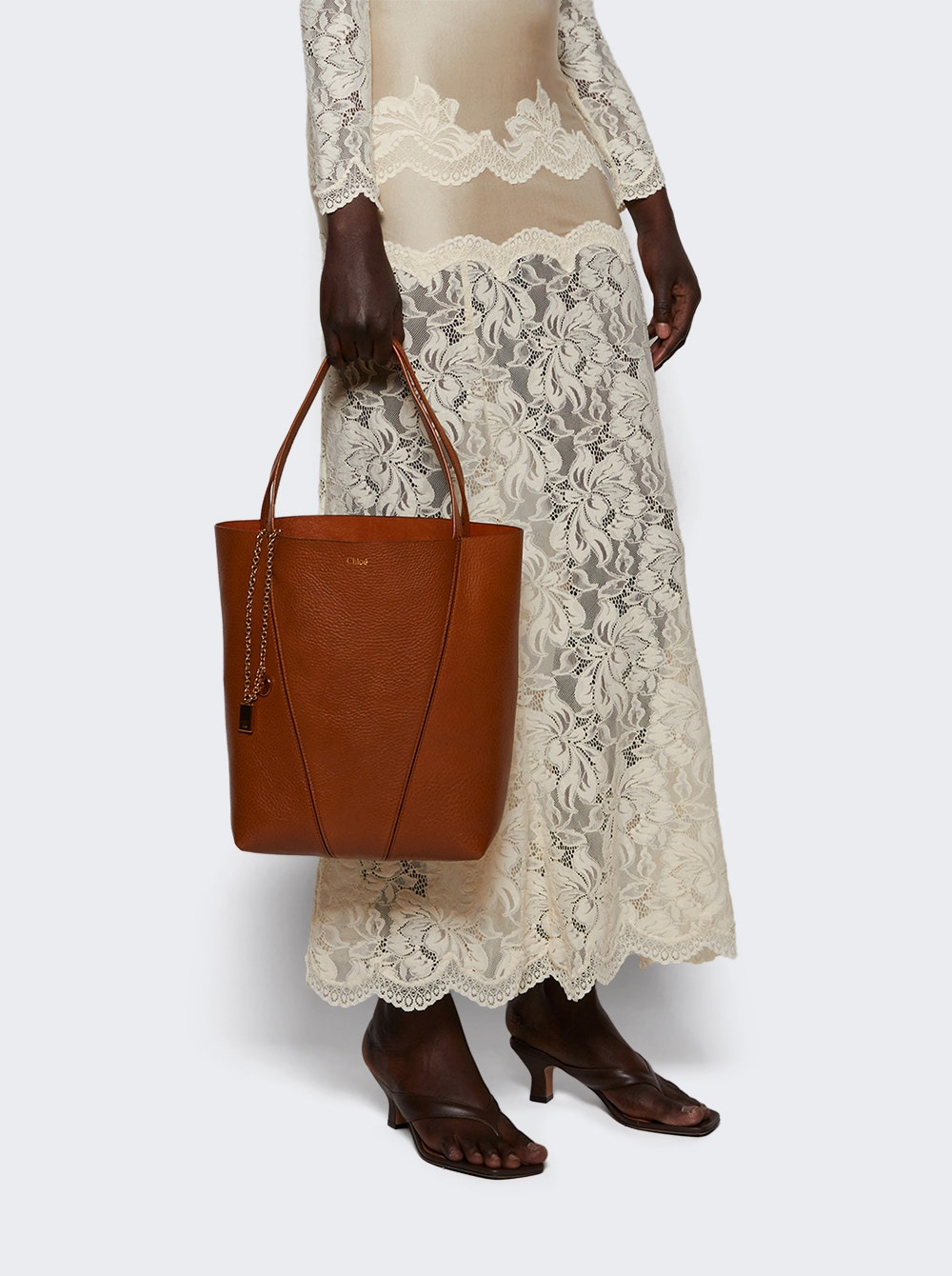 Spin Tote Bag In Grained Leather Clay Brown - 2