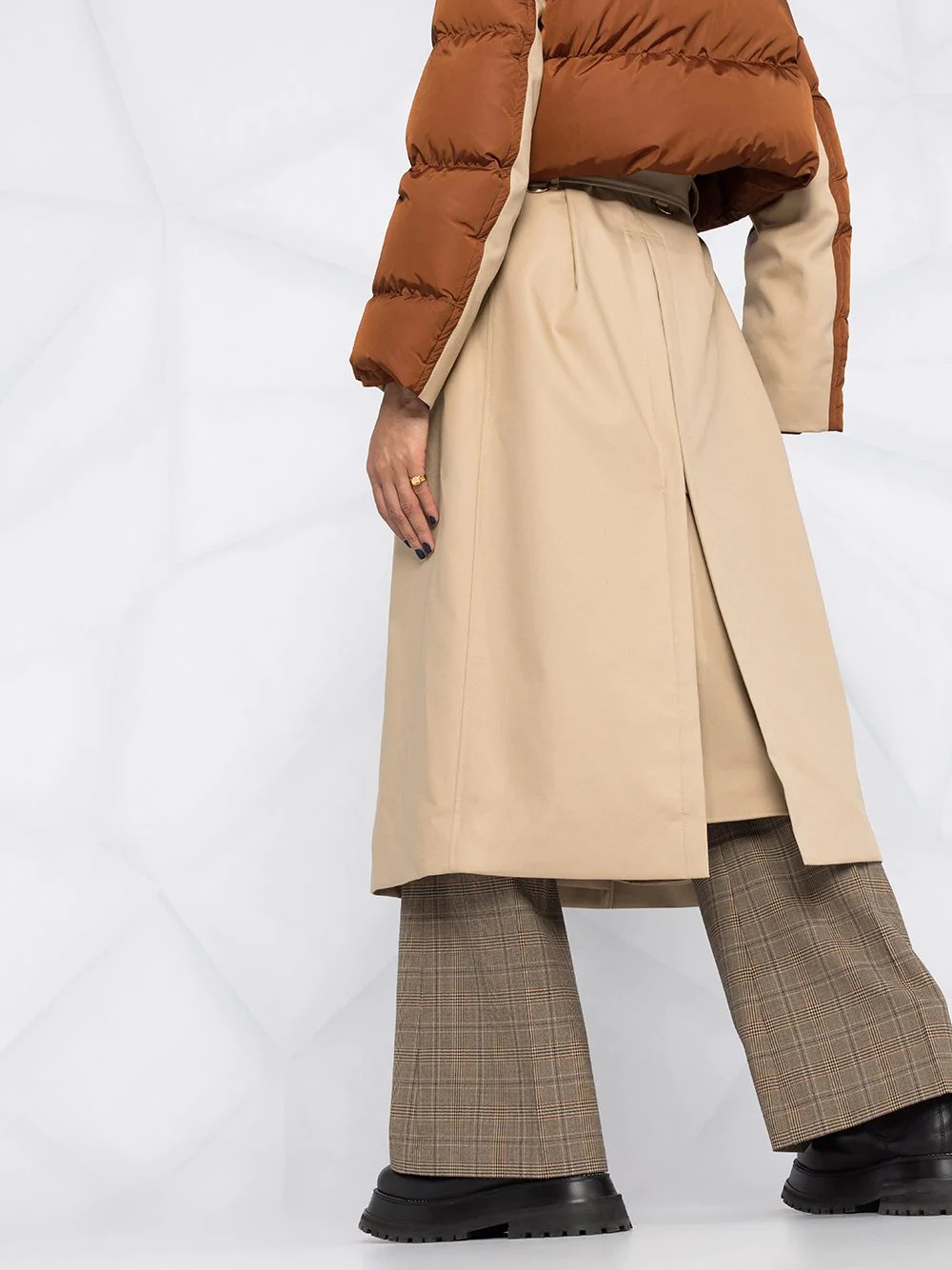 double-breasted layered trench coat - 3