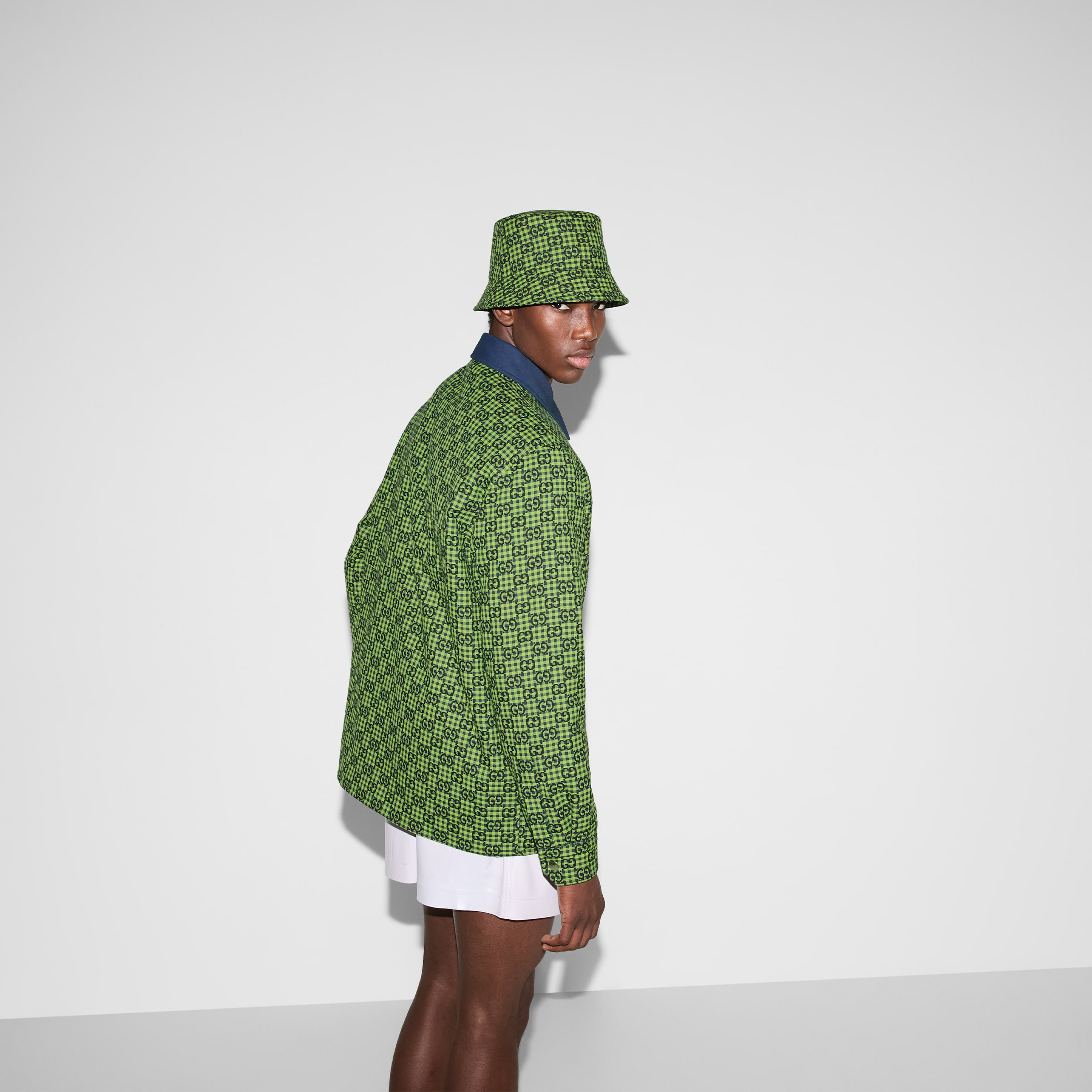 GG gingham cotton wool jacket - 4