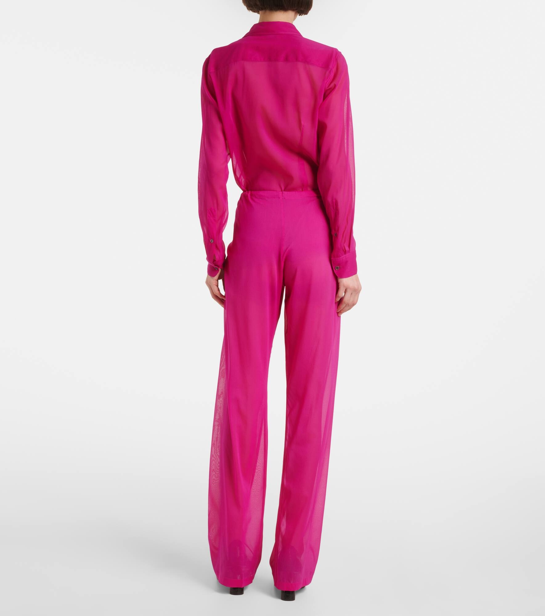 High-rise silk-blend wide-leg pants - 3
