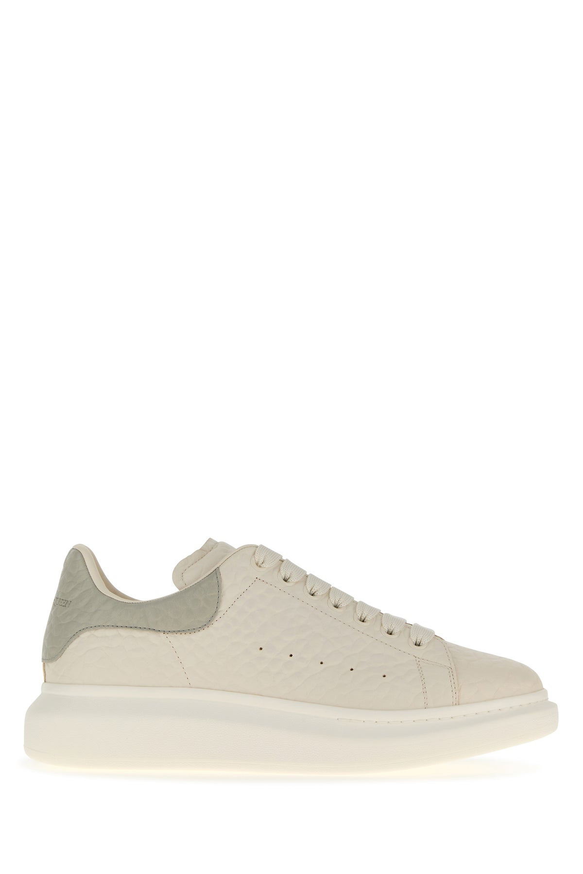 Ivory leather sneakers with grey leather heel - 1