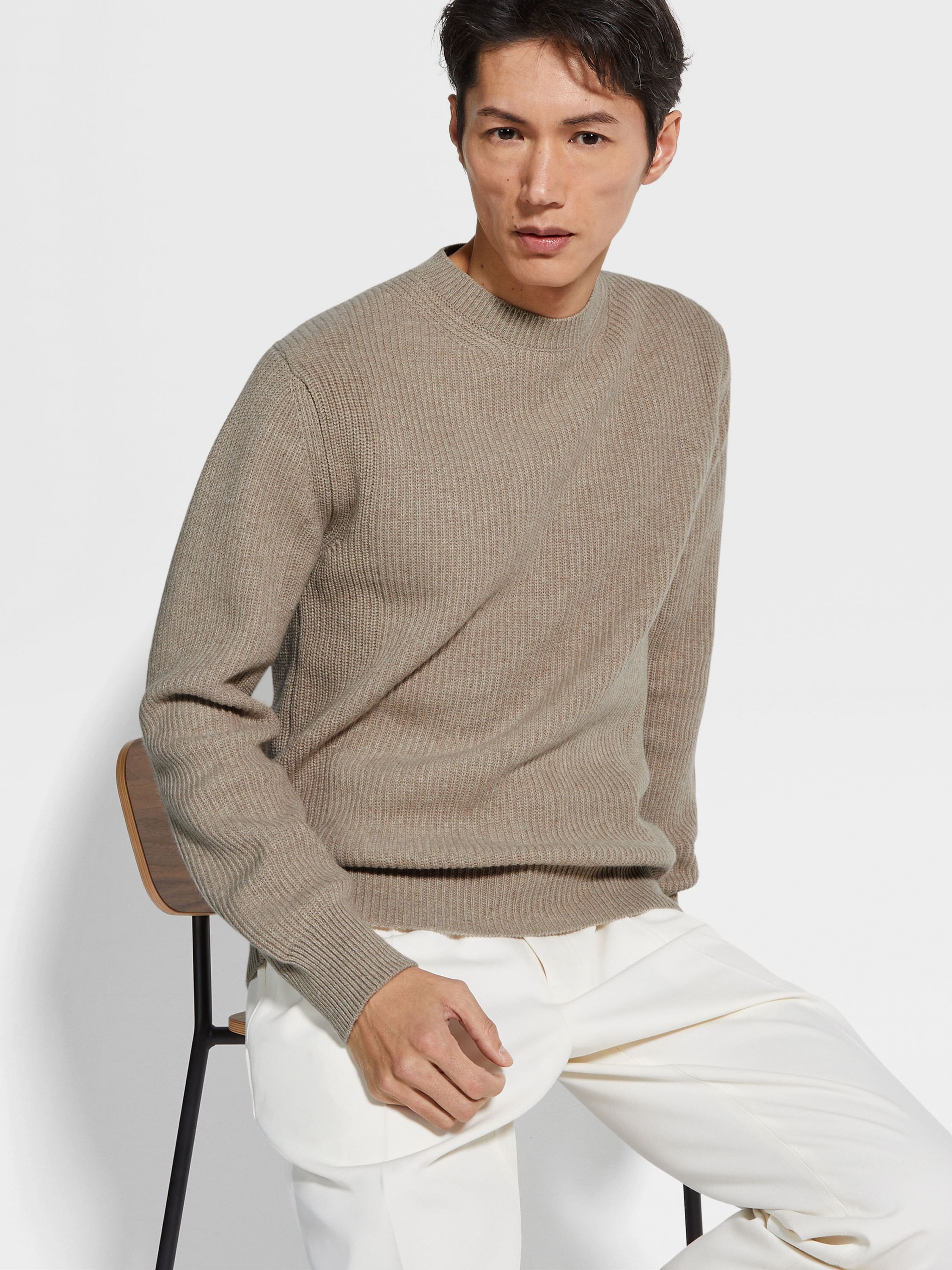 LIGHT TAUPE OASI CASHMERE CREWNECK - 3