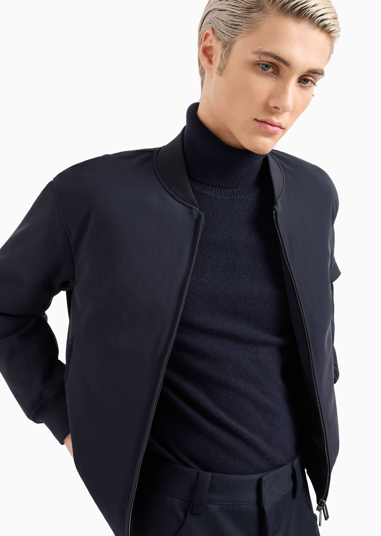 Zipped bomber jacket in technical stretch nylon - 10