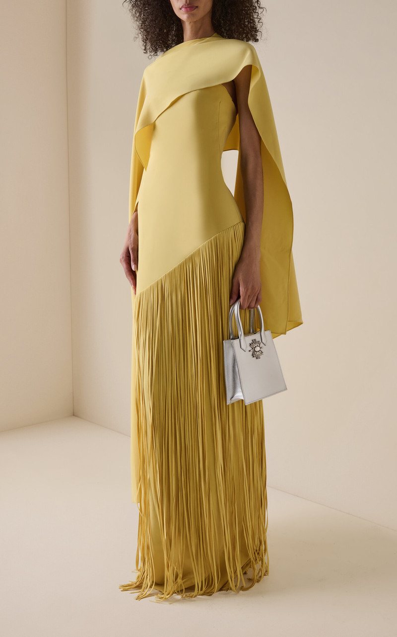MARMAR HALIM Cape Detailed Fringed Gown yellow outlook