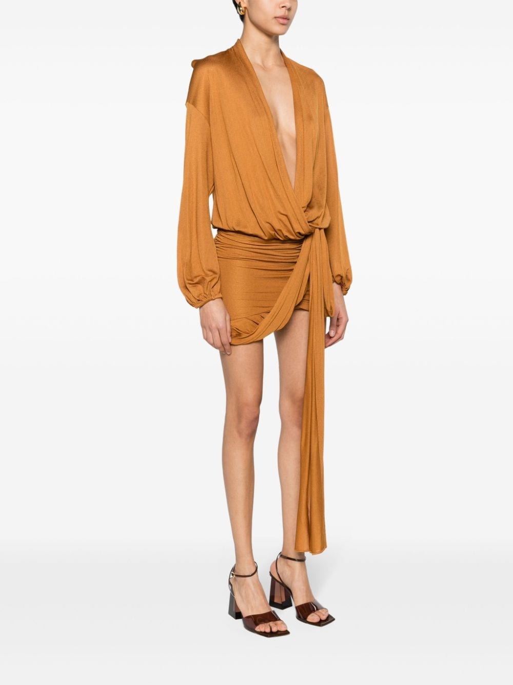 long-sleeve wrap minidress - 3