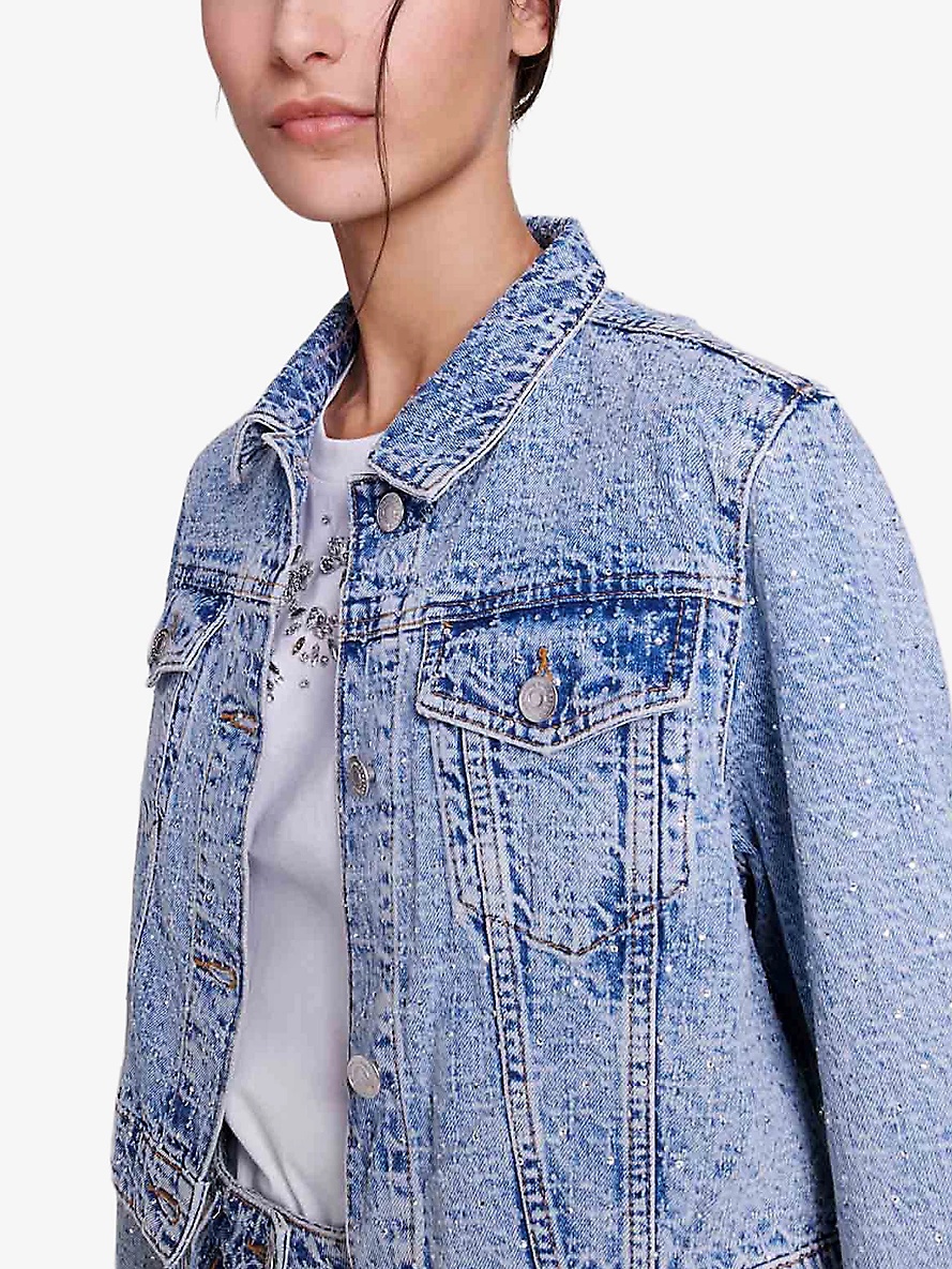 Rhinestone-embellished cropped denim jacket - 5