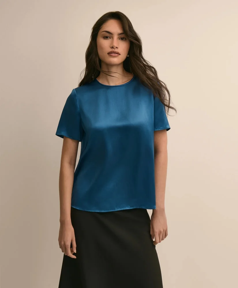 Short-Sleeve Top in Washable Silk Charmeuse - 1