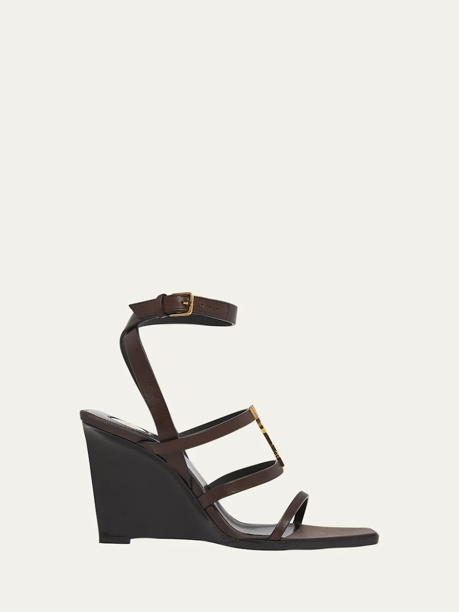 Cassandra Leather YSL Wedge Sandals - 1