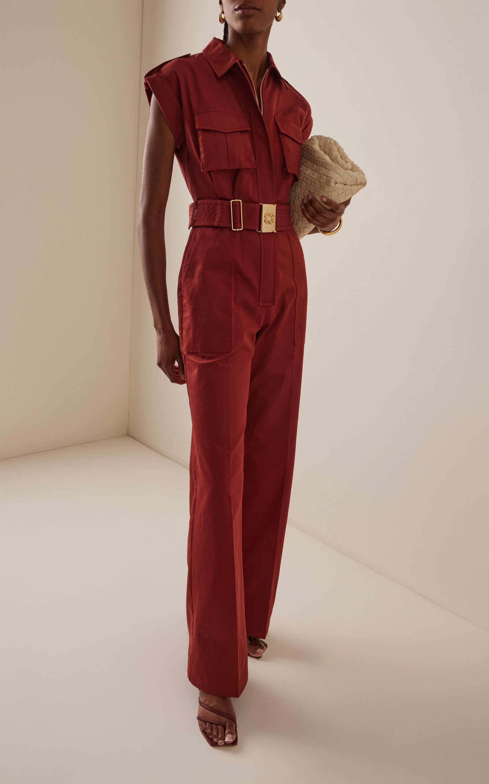Pocket-Detail Cotton-Gabardine Jumpsuit burgundy - 3
