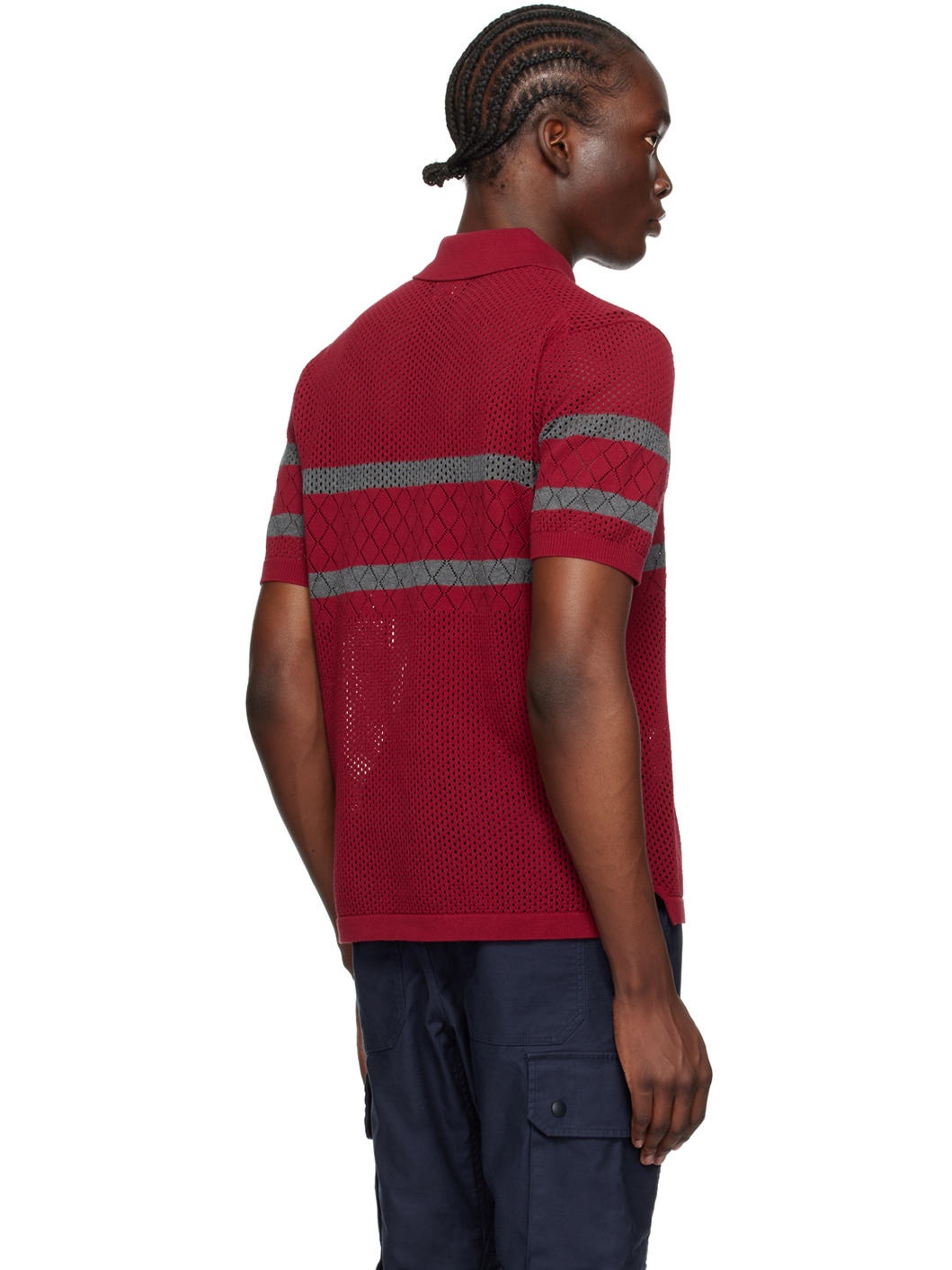 Burgundy Mesh Stripe Polo - 3